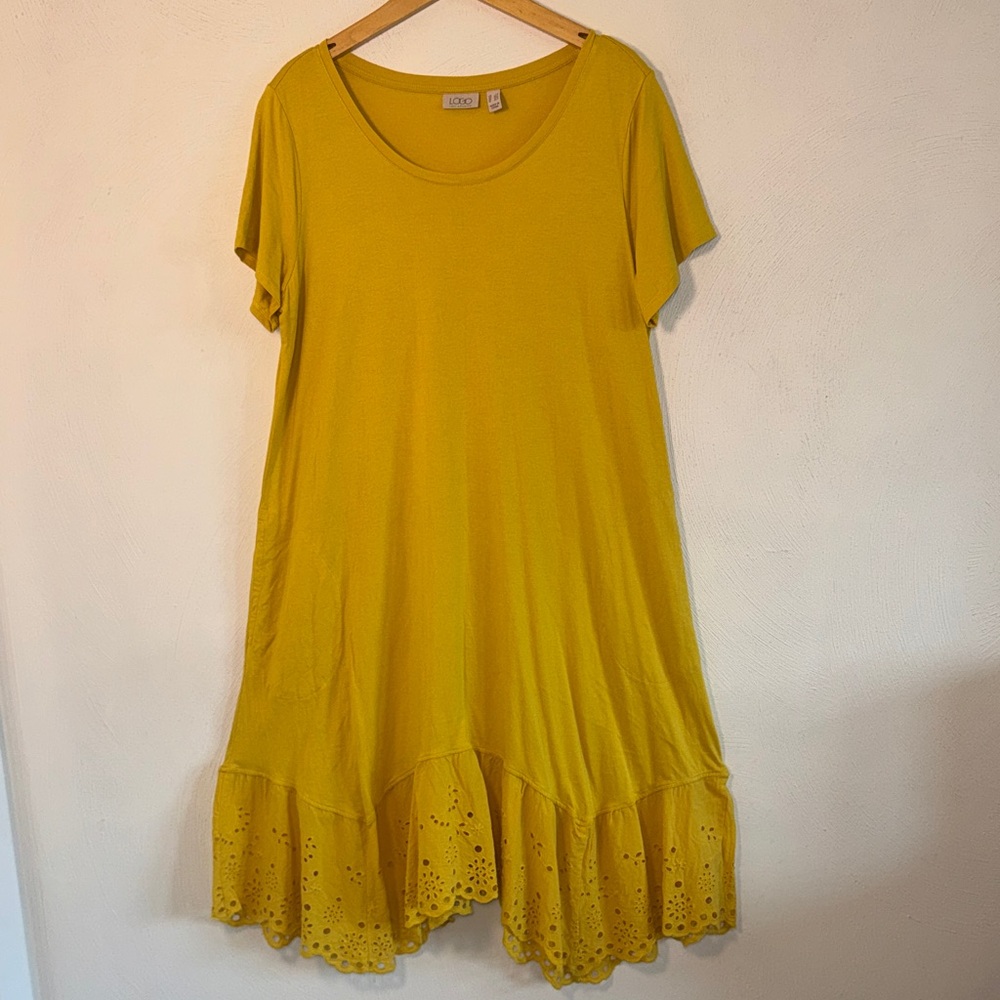 LOGO by Lori Goldstein Dorothy Midi Eyelet Modal and Cotton With Pockets Dress